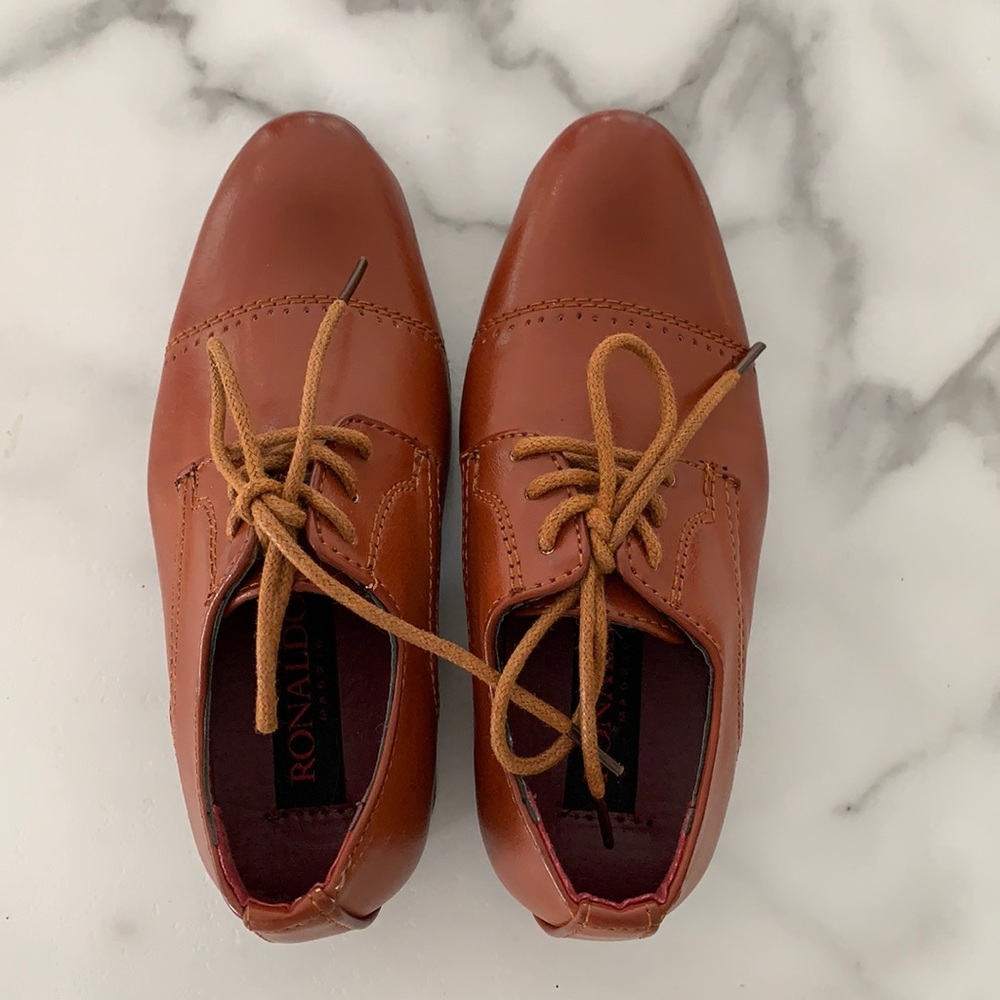 Brown leather toddler dress shoes